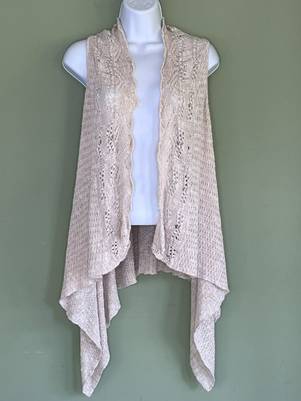 Womens Open Knit Cardigan sz S Sleeveless Asymmetric Fairy Festival Western USA